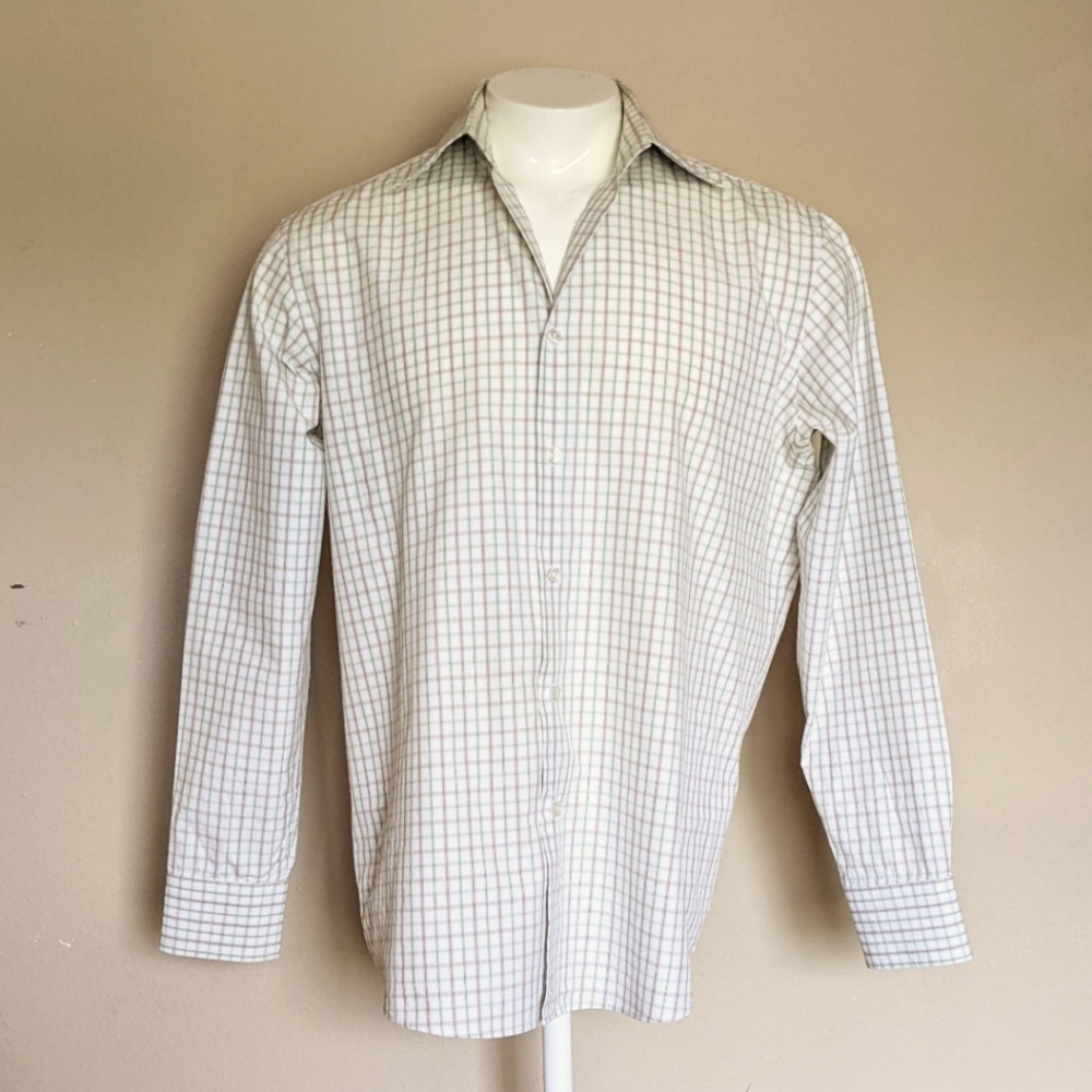 Boss by Hugo Boss Men's Cream/Green/Brown Plaid Button-Down Long Sleeve Shirt